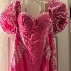 Pink Gingham Puff Sleeve Dress